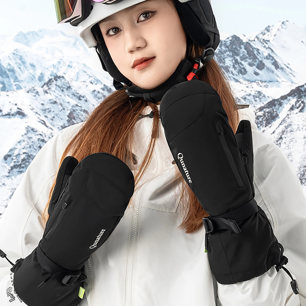 Qunature Full Length Ski Gloves, Size L, Black