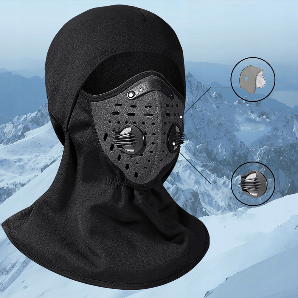 Rockbros LF7127-1 New Velvet sporta balaklava ar filtru - melna | Sports Balaclava with Filter Black