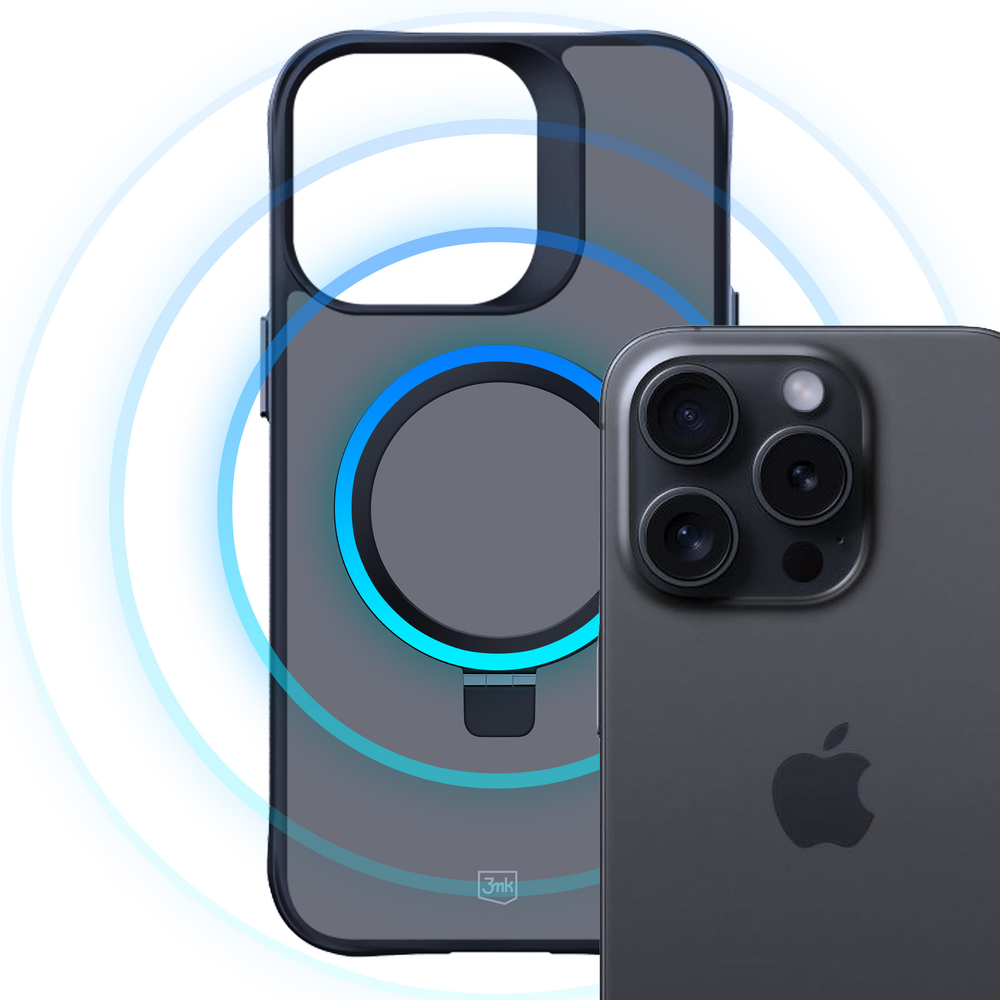 3mk Apple iPhone 15 Pro Max Case Smoke Case Mag&Stand, Black