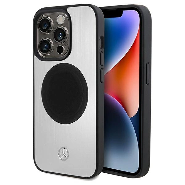Apple iPhone 15 Pro Max 6.7" Mercedes Leather&Alu MagSafe Case Cover, Silver