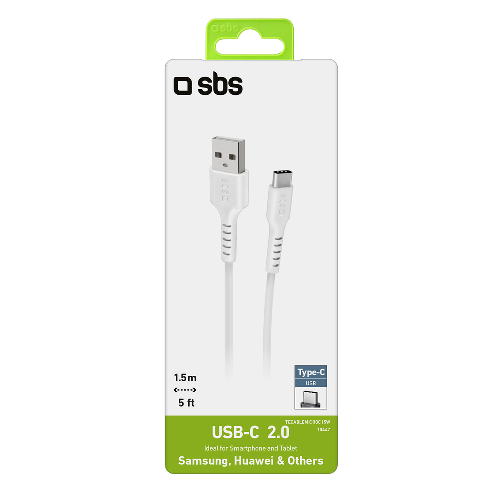 SBS USB-A - USB-C kabelis 1.5m, balts