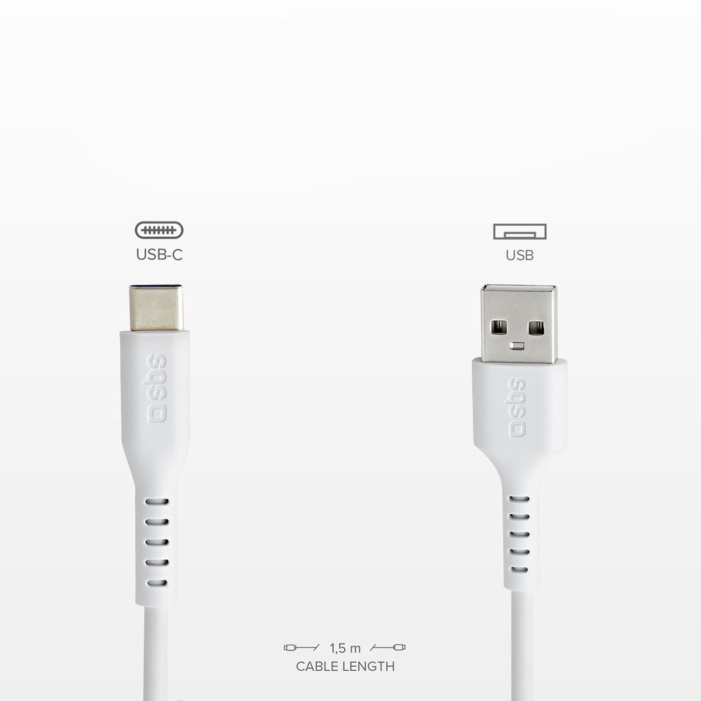 SBS USB-A - USB-C kabelis 1.5m, balts