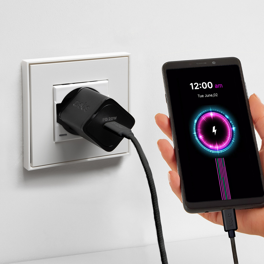 SBS USB-C uz USB-C kabelis 1.5m 60W, pīts, melns