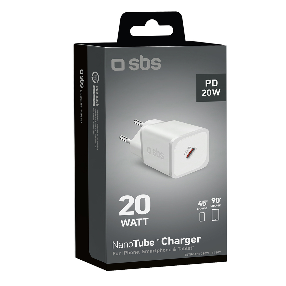 Sbs 20W GaN Wall Charger with Power Delivery, White