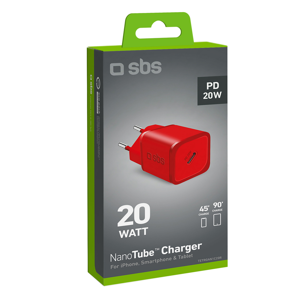 Sbs 20W GaN Wall Charger with Power Delivery, Red