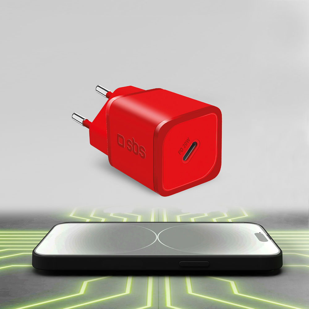Sbs 20W GaN Wall Charger with Power Delivery, Red