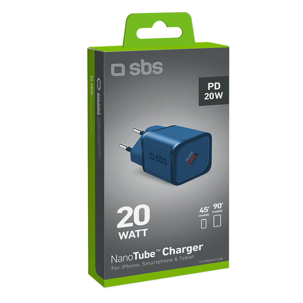 Sbs 20W GaN Wall Charger with Power Delivery, Blue