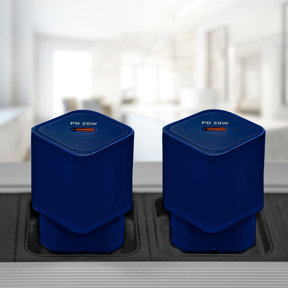Sbs 20W GaN Wall Charger with Power Delivery, Blue