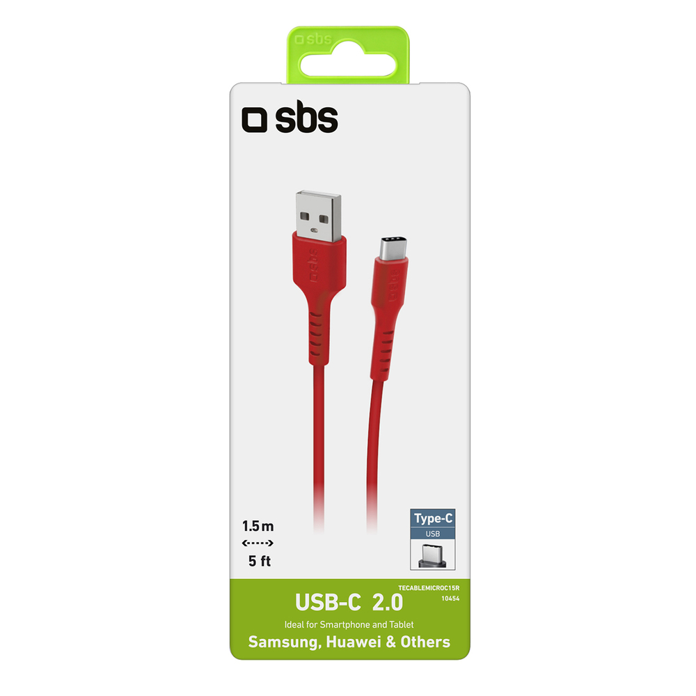 SBS USB-A uz USB-C kabelis 1.5m, sarkans