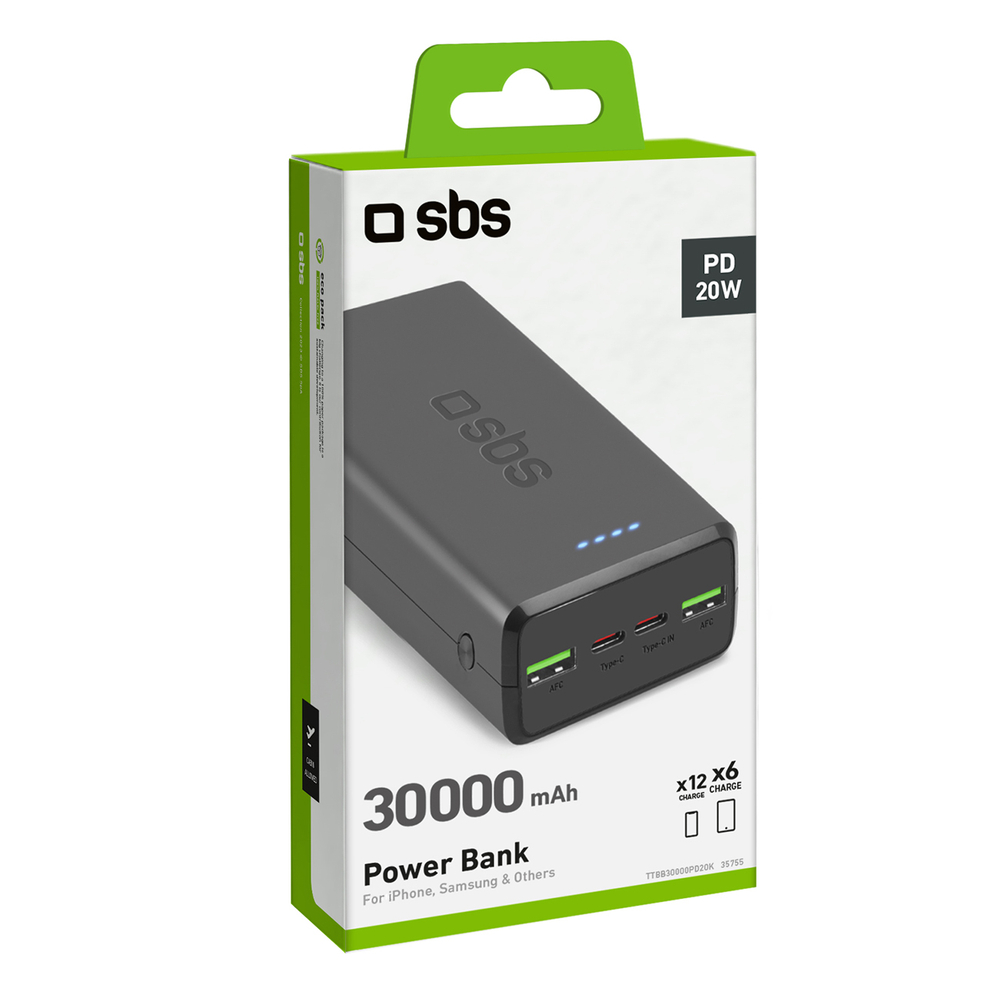 Sbs 30000 mAh Power Bank TTBB30000PD20K, Black