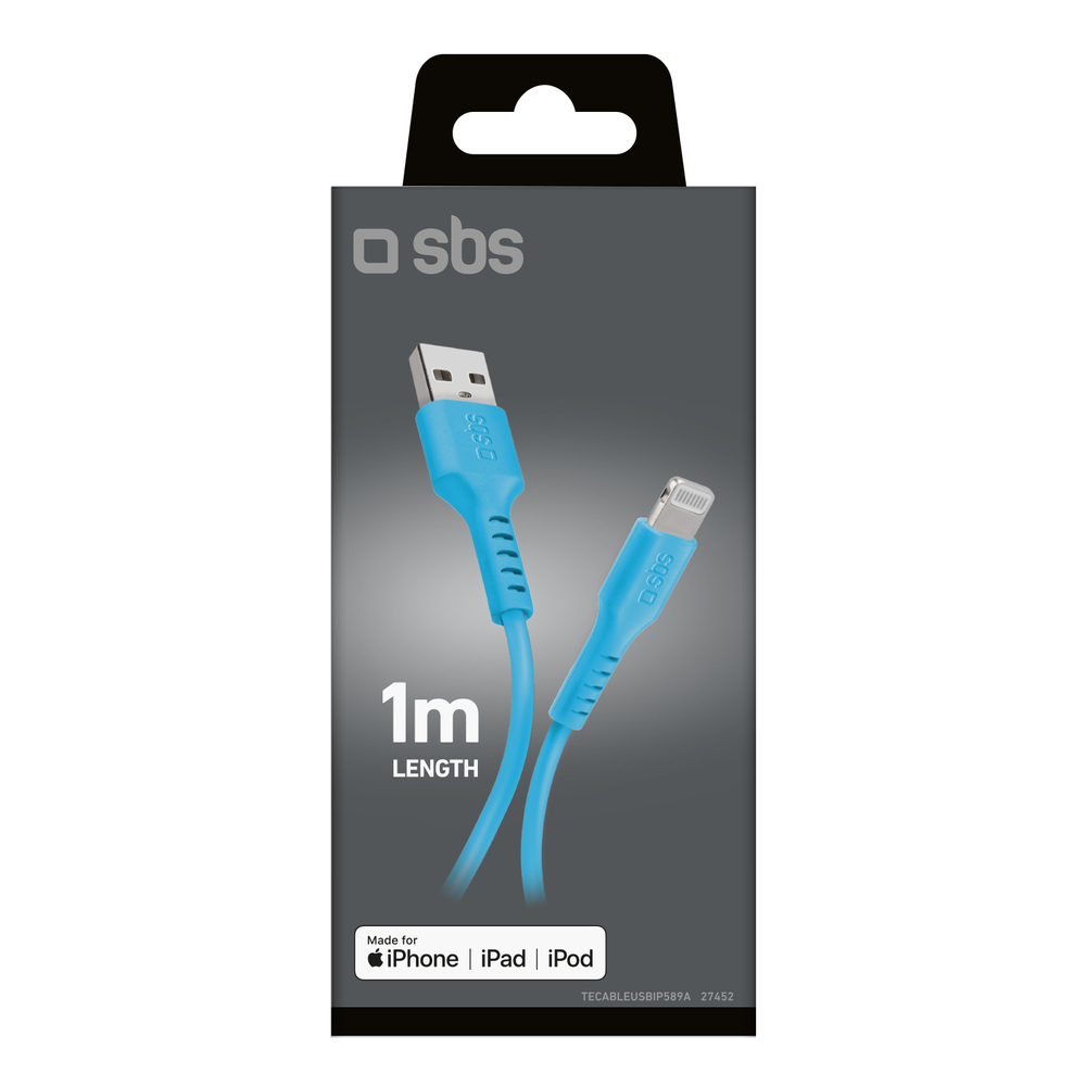 SBS USB-A to Lightning Cable (MFi), 1m, Blue