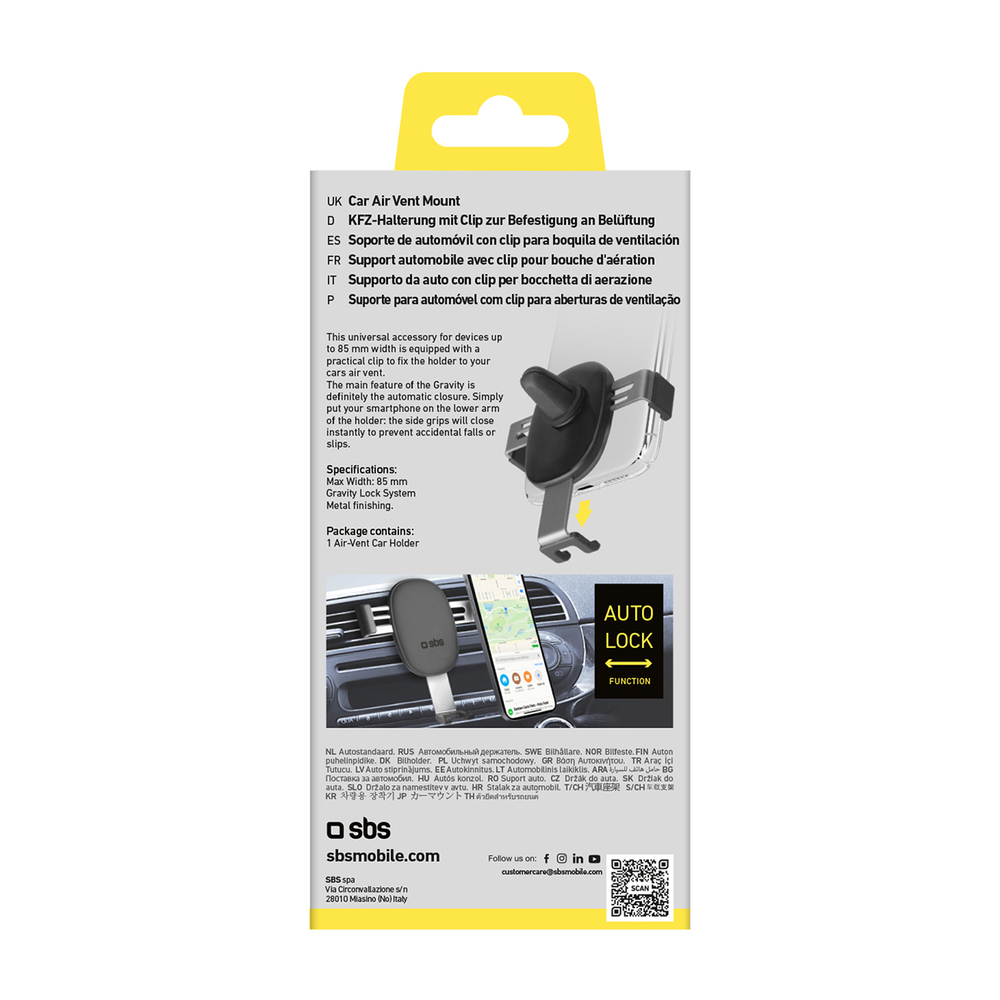 Sbs Gravity Car Smartphone Holder for Air Vent, Black