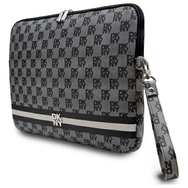DKNY Laptop Sleeve Checkered Pattern Printed Stripes 14\", Black