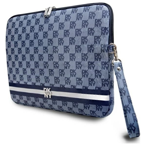 DKNY 14\" Laptop Sleeve Checkered Pattern Printed Stripes, Blue