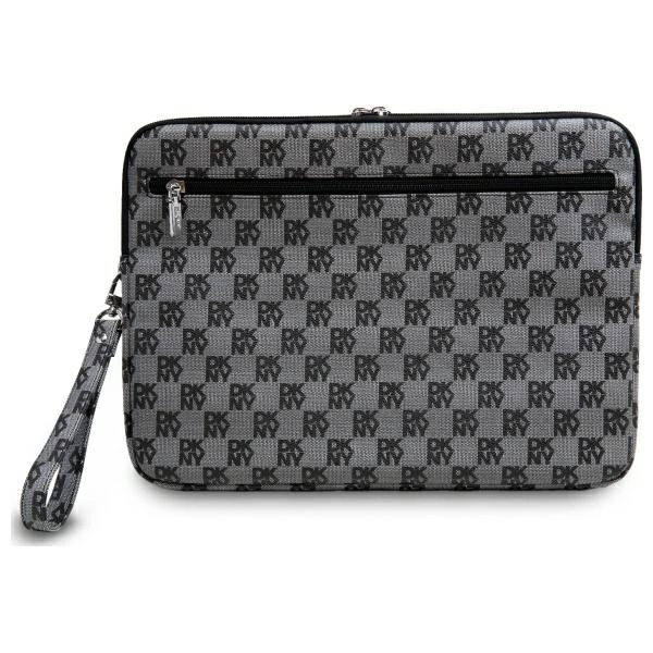 DKNY 16\" Laptop Sleeve Checkered Pattern Printed Stripes, Black