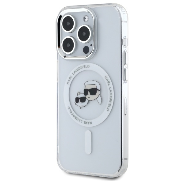 Karl Lagerfeld iPhone 15 Pro Max Case IML Metal Karl&Choupette MagSafe, White