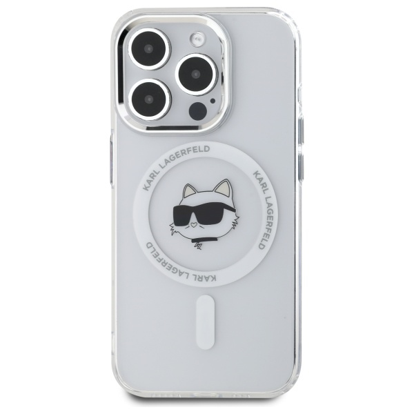 Karl Lagerfeld iPhone 15 Pro Max Case IML Metal Choupette Head MagSafe, White
