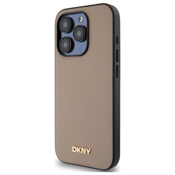 DKNY iPhone 15 Pro Max Case Grained Metal Logo MagSafe, Beige