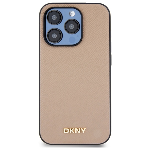 DKNY iPhone 15 Pro Max Case Grained Metal Logo MagSafe, Beige
