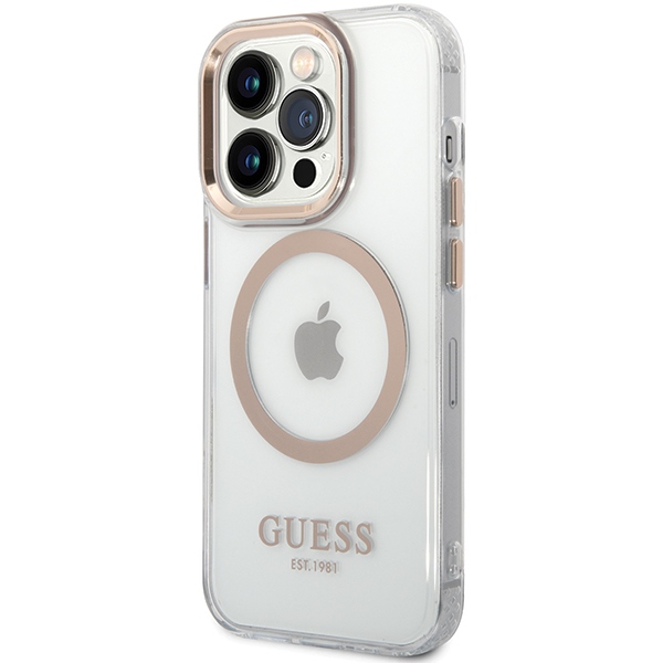 Guess iPhone 15 Pro Max Case Metal Outline MagSafe, Gold