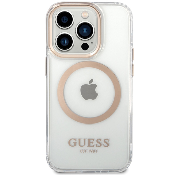 Guess iPhone 15 Pro Max Case Metal Outline MagSafe, Gold