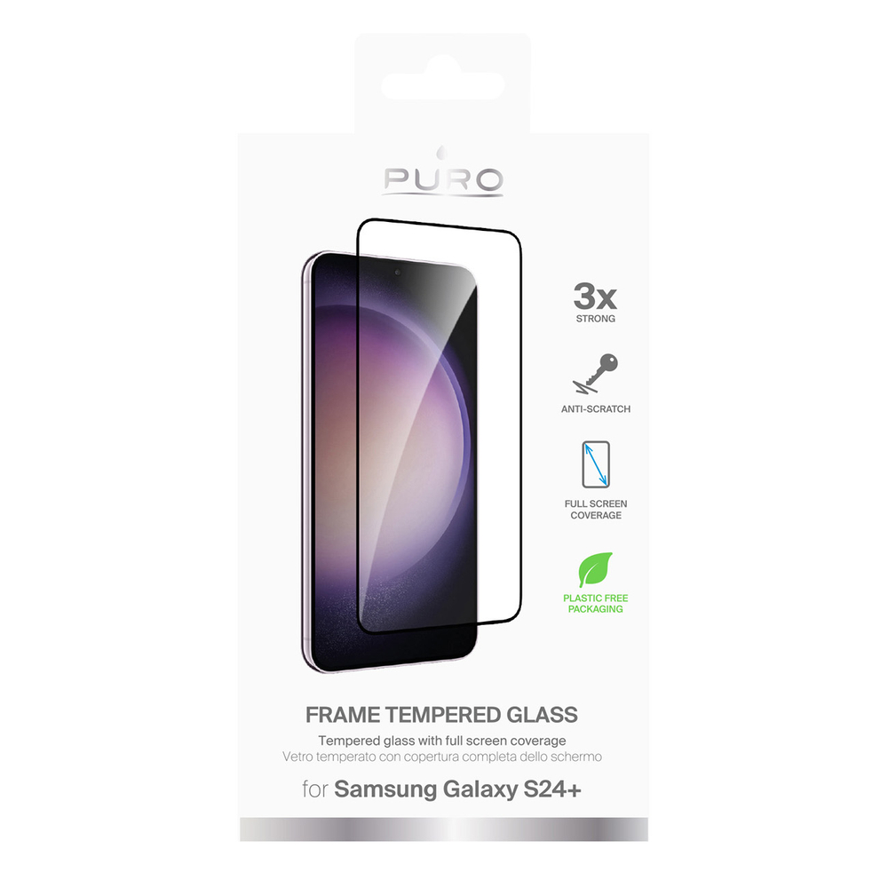 Puro Frame Tempered Glass for Samsung Galaxy S25+ / S24+, Black Frame