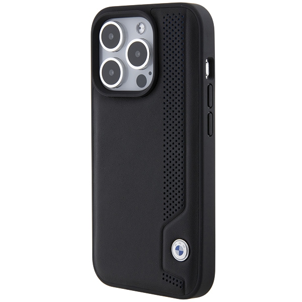 BMW iPhone 15 Pro Max Case Leather Blue Dots, Black