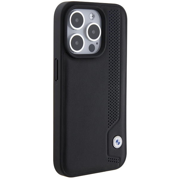 BMW iPhone 15 Pro Max Case Leather Blue Dots, Black