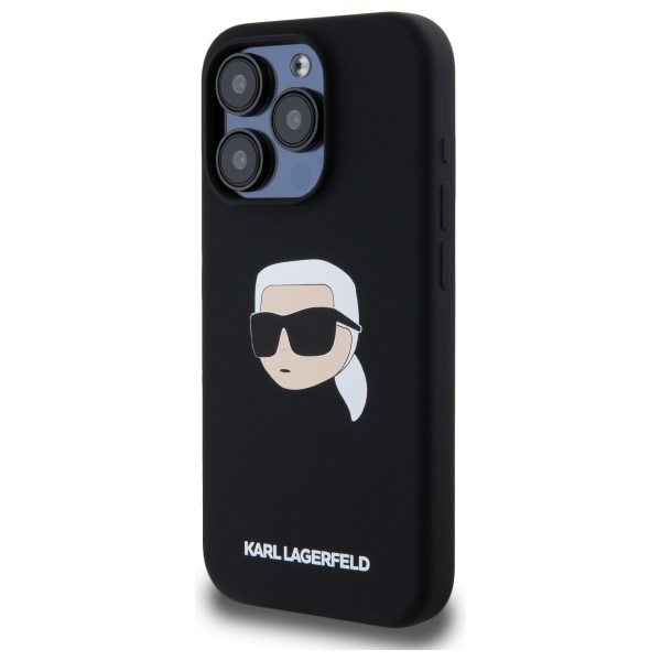 Apple iPhone 15 Pro Max 6.7\'\' Karl Lagerfeld Silicone Karl Head Print MagSafe Case Cover, Black