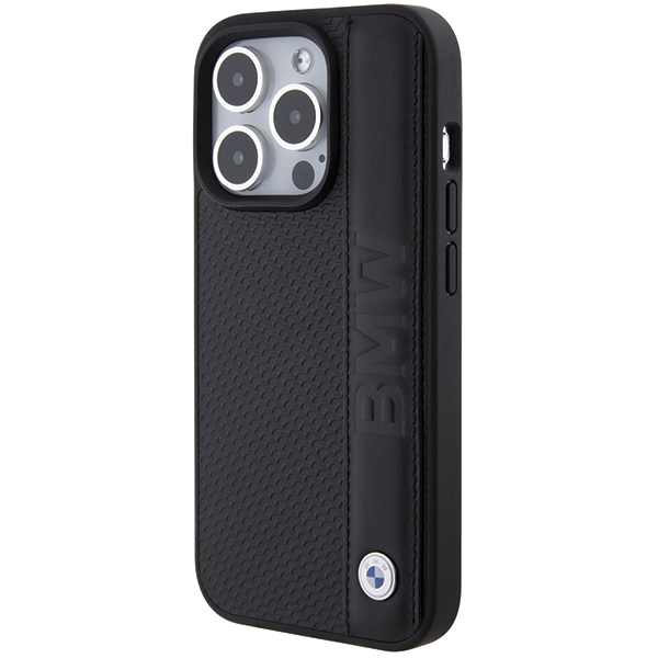 BMW iPhone 15 Pro Max Case Leather Textured & Stripe, Black