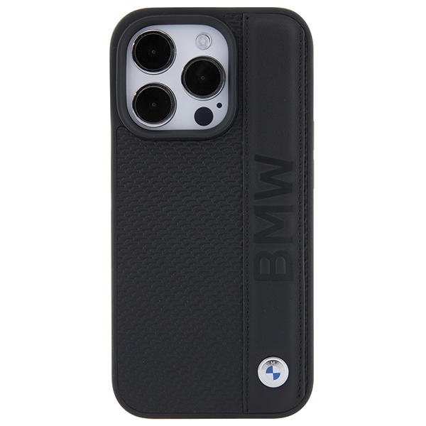 BMW iPhone 15 Pro Max Case Leather Textured & Stripe, Black