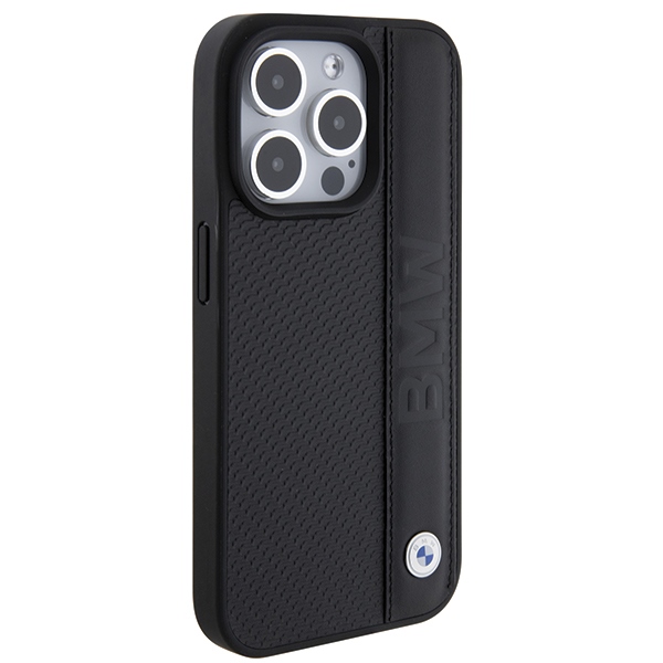 BMW iPhone 15 Pro Max Case Leather Textured & Stripe, Black