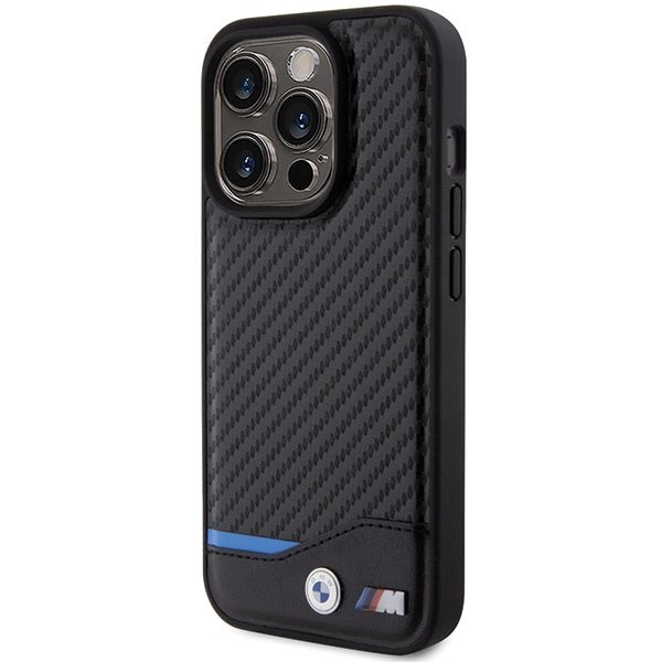BMW Leather Carbon MagSafe iPhone 15 Pro Max Case - Black