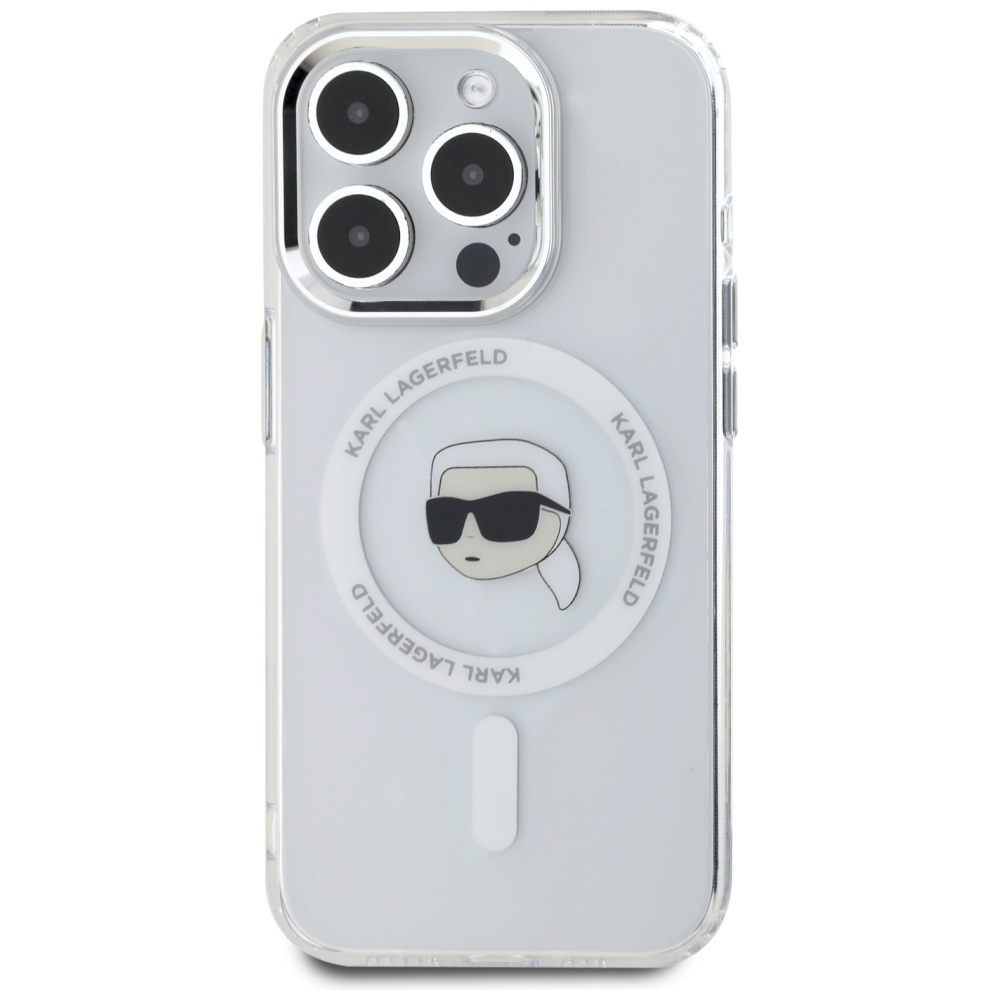Karl Lagerfeld iPhone 15 Pro Max Case IML Metal Karl Head MagSafe, White
