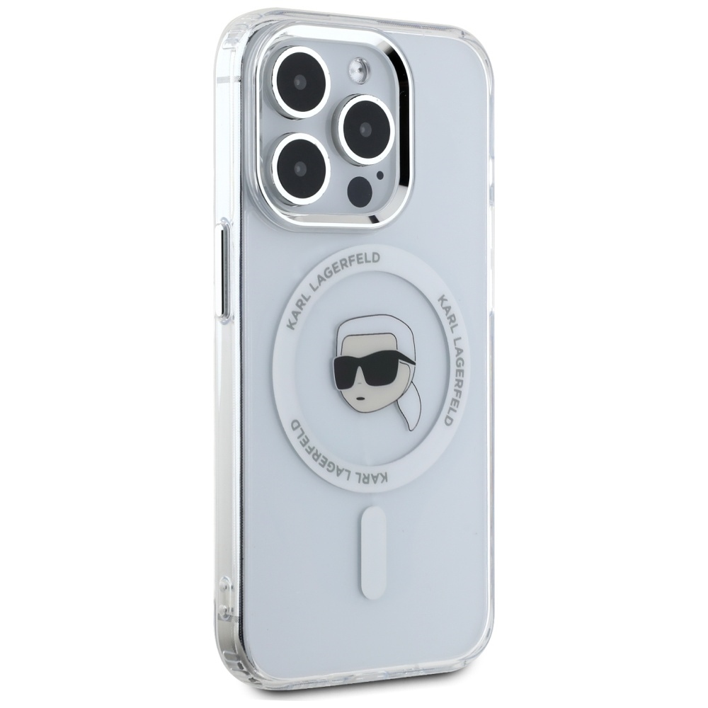 Karl Lagerfeld iPhone 15 Pro Max Case IML Metal Karl Head MagSafe, White