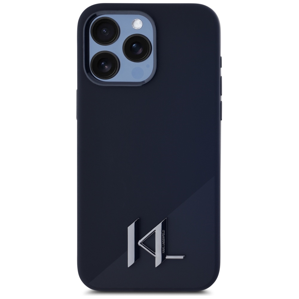 Karl Lagerfeld iPhone 15 Pro Max vāciņš Silicone Shadow Metal Initial MagSafe, melns