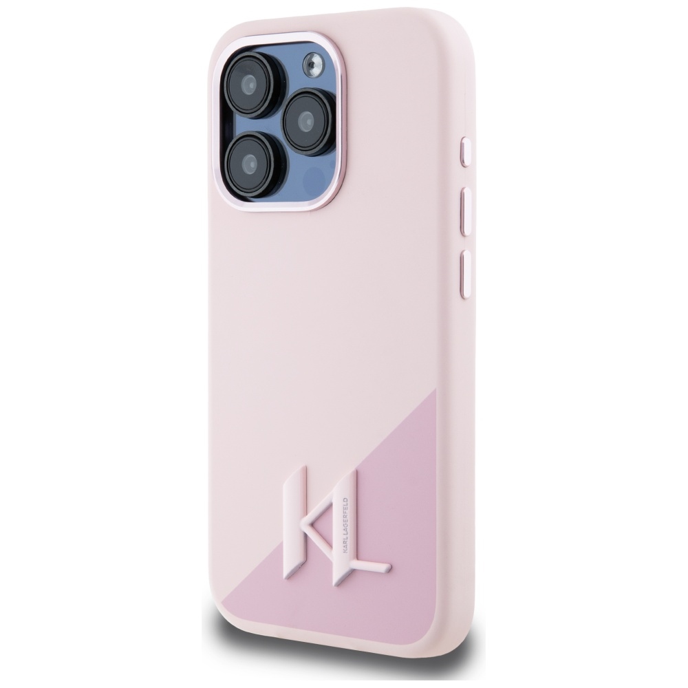 Karl Lagerfeld iPhone 15 Pro Max Case Silicone Shadow Metal Initial MagSafe, Pink