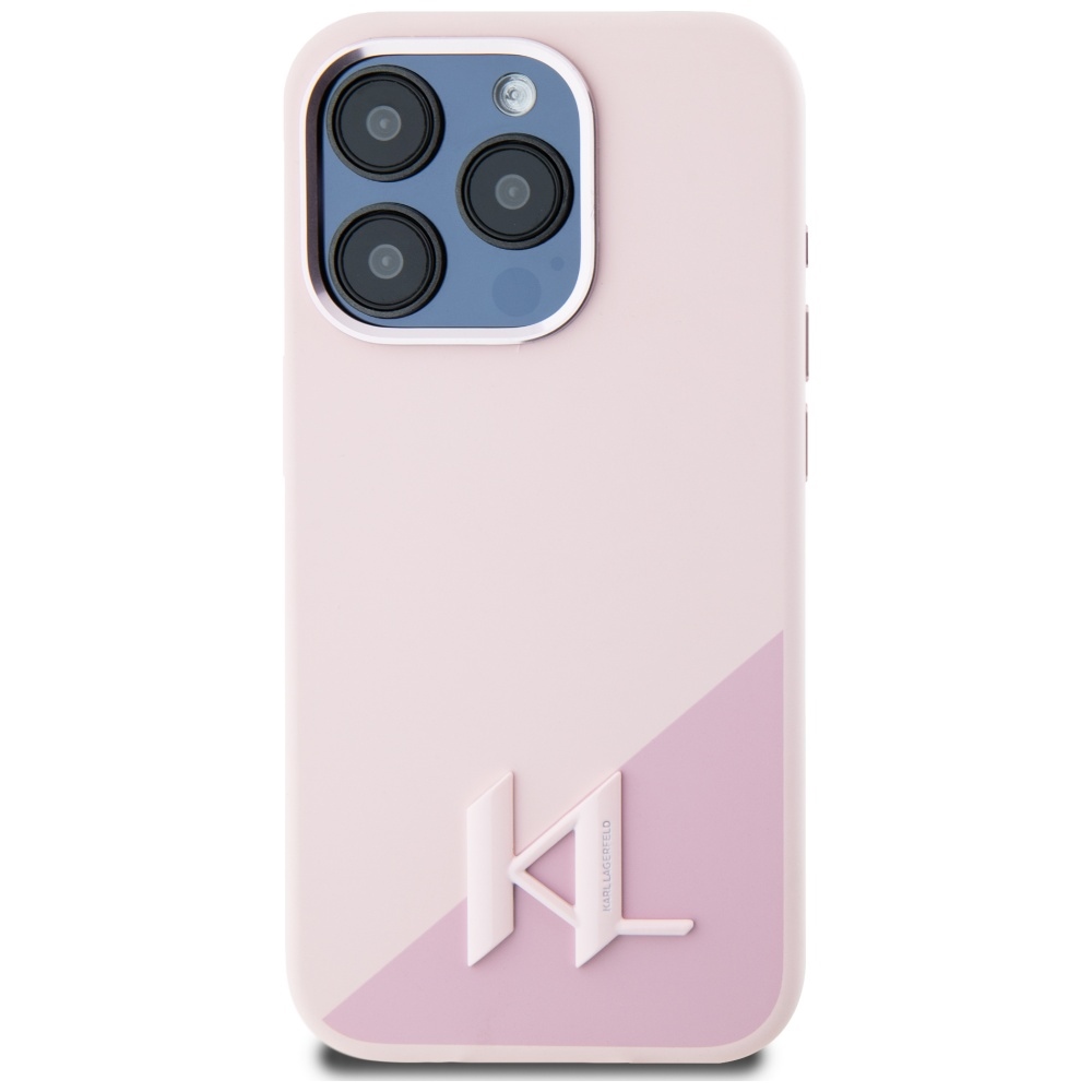 Karl Lagerfeld iPhone 15 Pro Max Case Silicone Shadow Metal Initial MagSafe, Pink