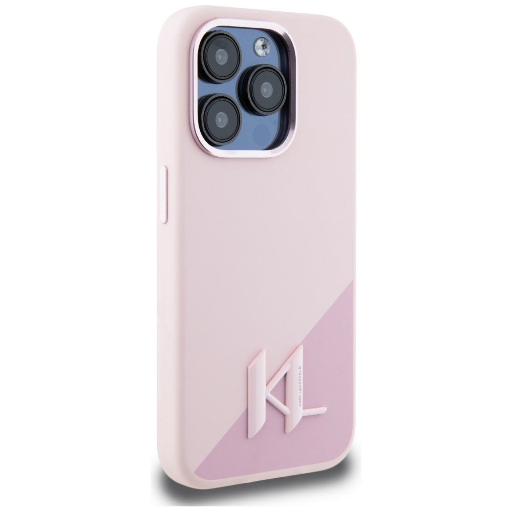Karl Lagerfeld iPhone 15 Pro Max Case Silicone Shadow Metal Initial MagSafe, Pink