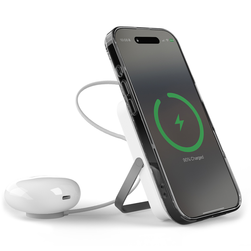 Puro 10000mAh MagSafe Wireless Power Bank with Aluminum Stand, White