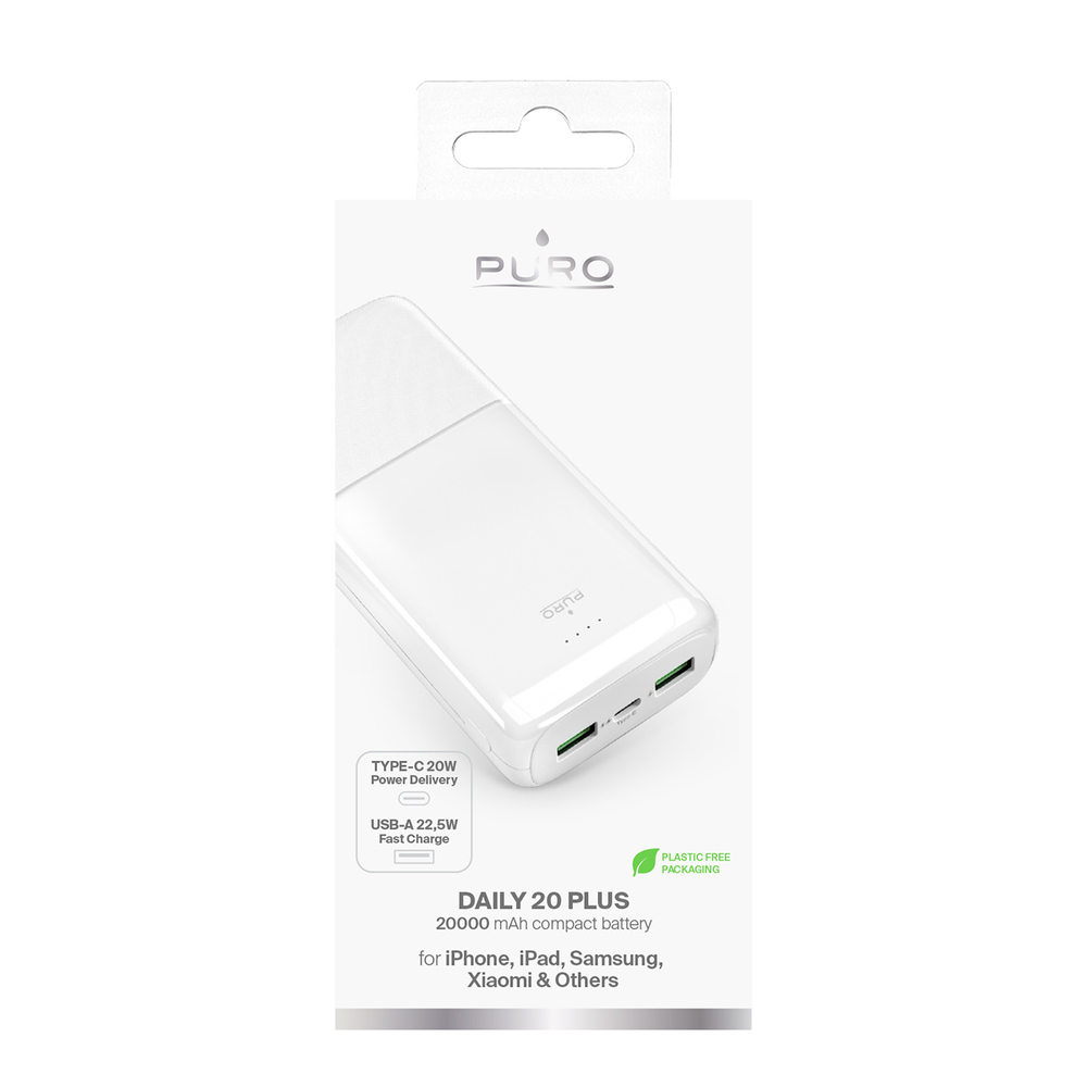 Puro DAILY 20 PLUS Power Bank 20000mAh 22.5W, White