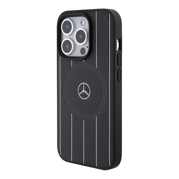 Mercedes Stripes Pattern Leather MagSafe case for iPhone 15 Pro Max - black