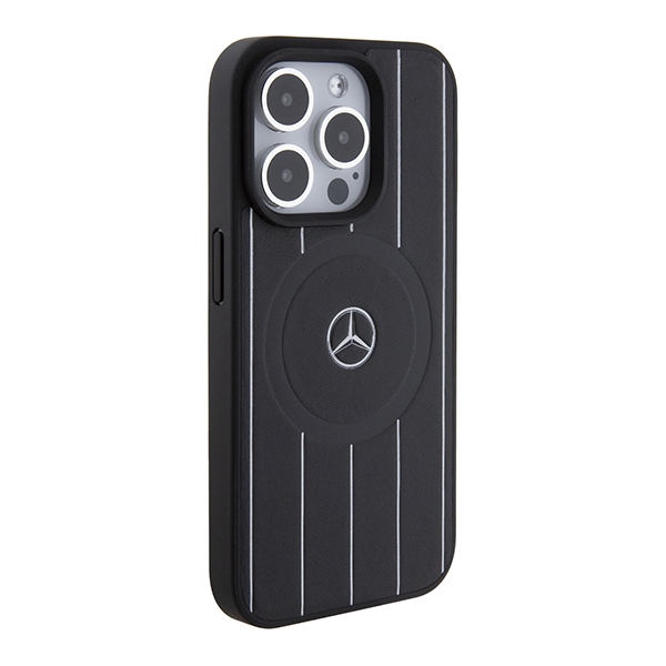Mercedes Stripes Pattern Leather MagSafe case for iPhone 15 Pro Max - black