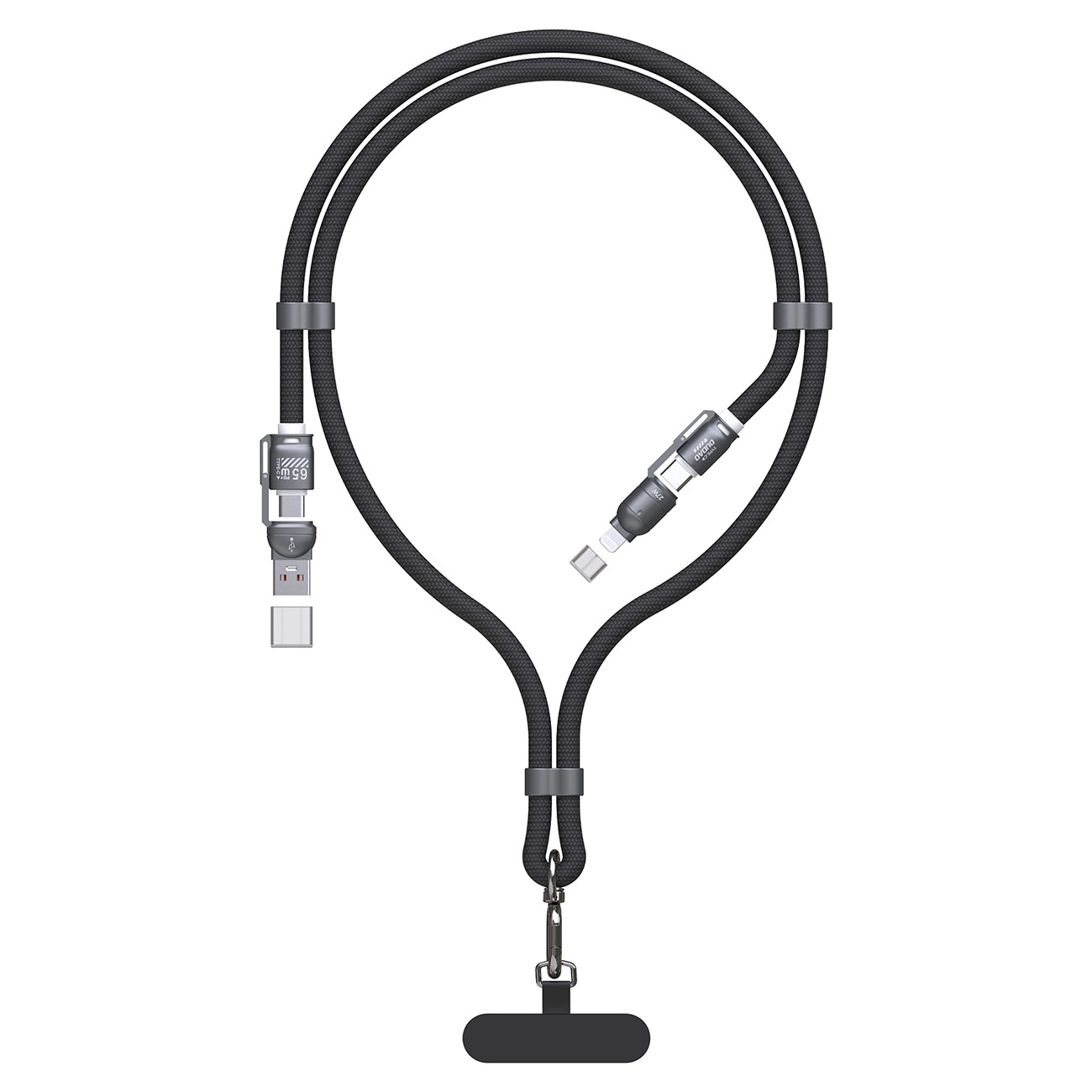 Dudao L20MAX 4in1 Cable / Lanyard USB-A / USB-C / Lightning PD QC 65W 1.5m - Black