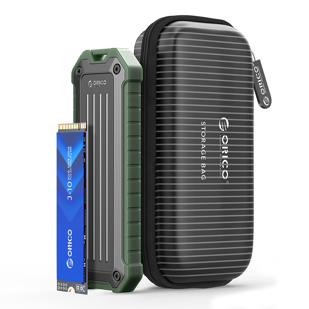 Portable M.2 NVMe/SATA SSD USB-C 3.2 drive bay - gray-green