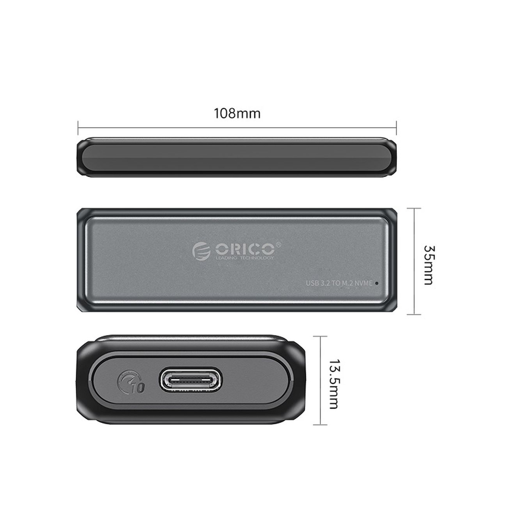 Внешний корпус Orico DDM2-C3-G2 для M.2 NVMe SSD, USB-C 3.2, серый
