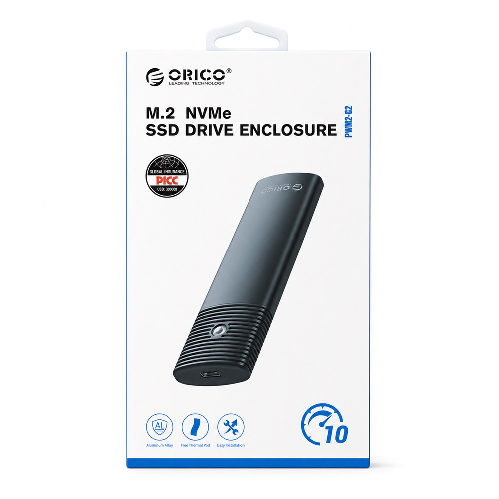 Orico PWM2-G2 M.2 NVMe SSD External Enclosure USB-C 10Gb/s, Black