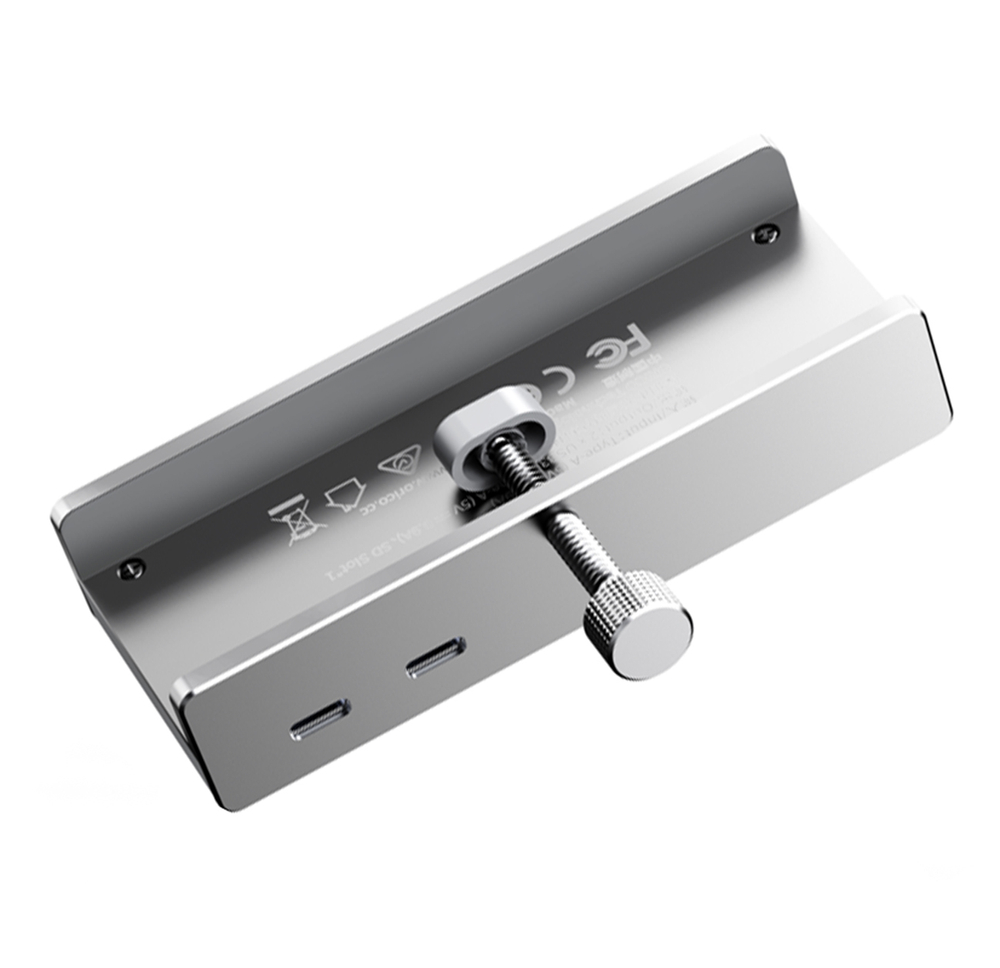 Clip-on HUB input: USB-C / output: 2x USB-A 3.0, + SD&TF 3.5mm Audio - silver