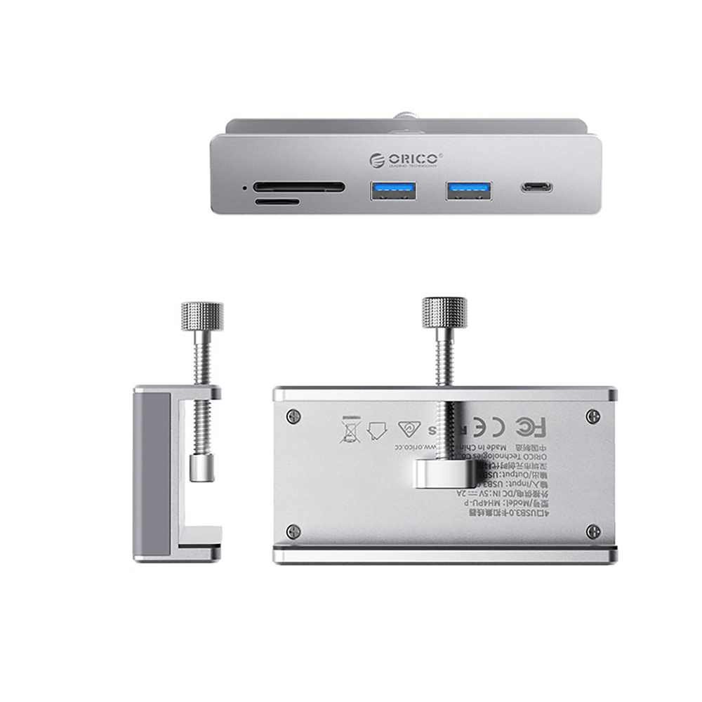 Orico MH5PC Clamp-Mounted USB-C Hub with SD/TF Reader, Silver