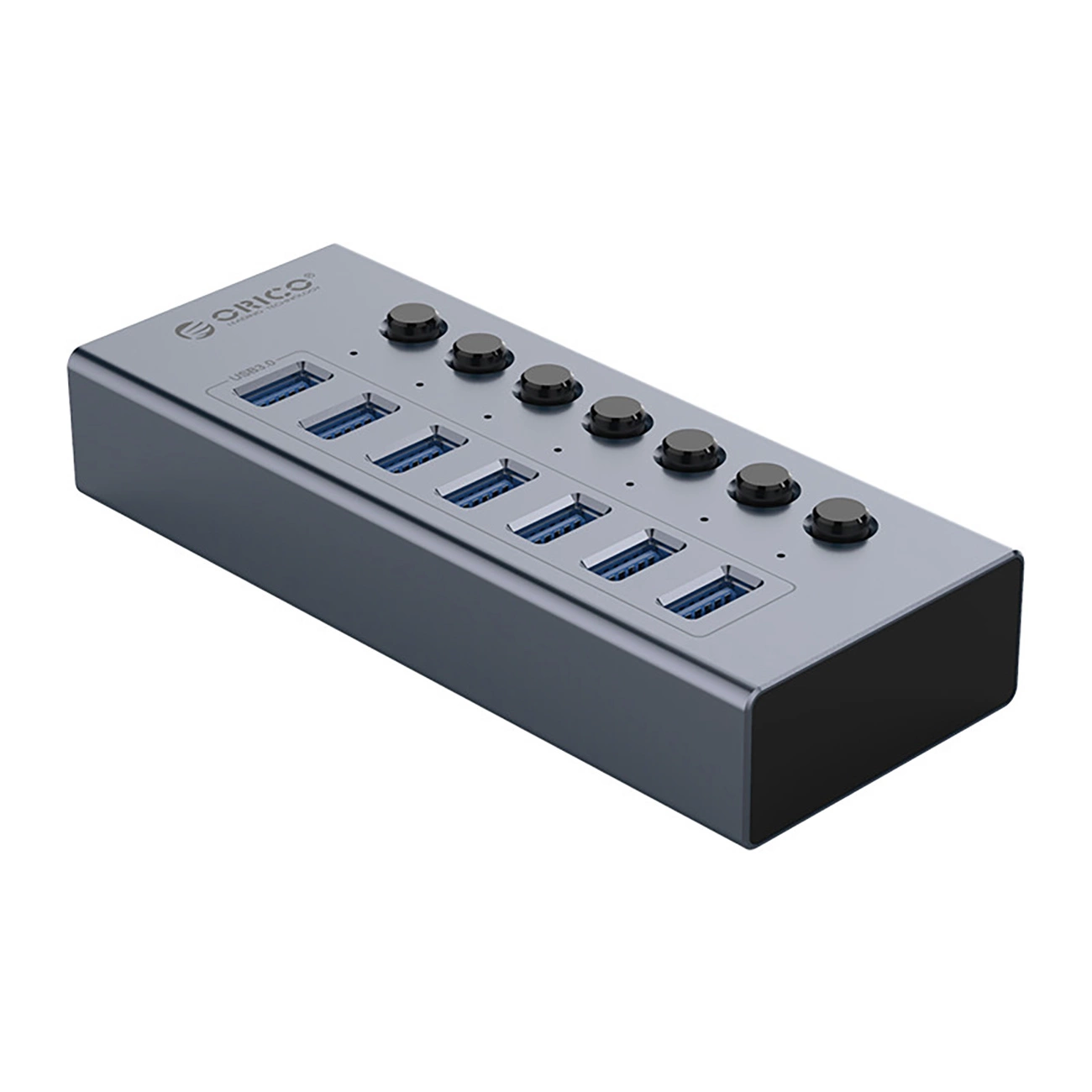 USB-A 3.0 7-port hUB with switch - gray
